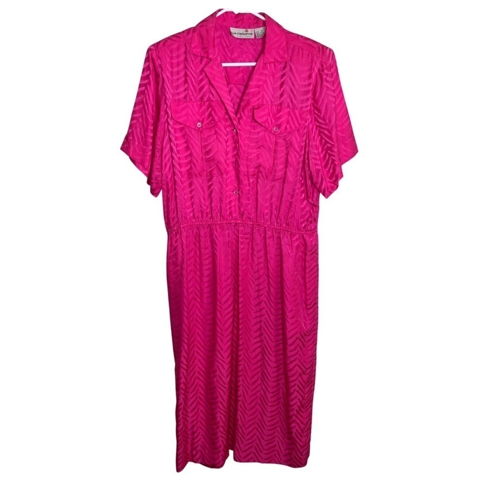 Liz Claiborne Vintage Hot Pink 100% Silk Midi Dress Size 10